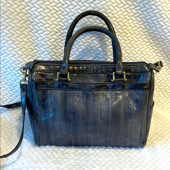 Vintage Eel Skin Elegant Gray Blue Handbag Purse Made in Korea 80s   CM - Picture 1 of 9